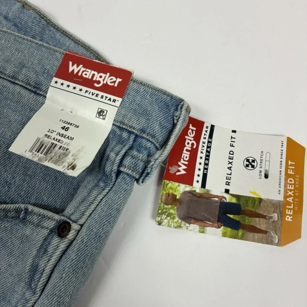Wrangler Mens Denim Relaxed Fit Shorts Sz 46 Blue Light Wash Big Tall NEW W Tag